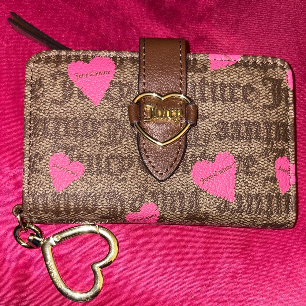 Juicy Couture Brown Wallet with Pink Heart Accents